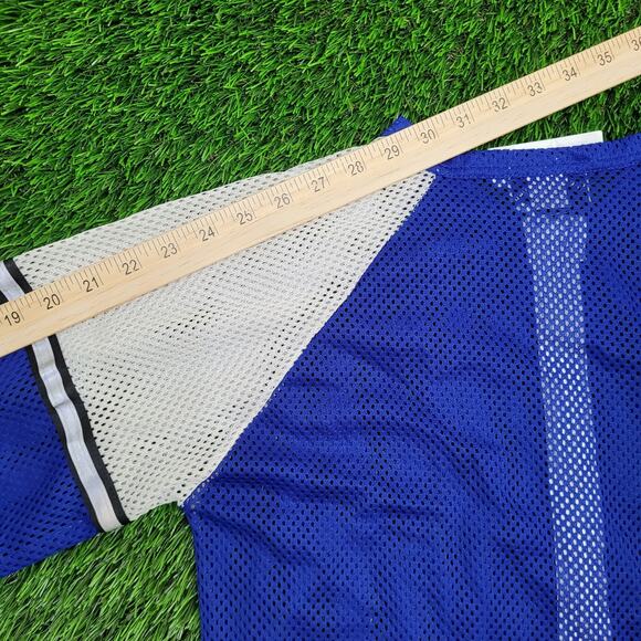 Vintage 90s Mesh Jacket Teens Large 18x25 Blue White - Picture 5 of 12